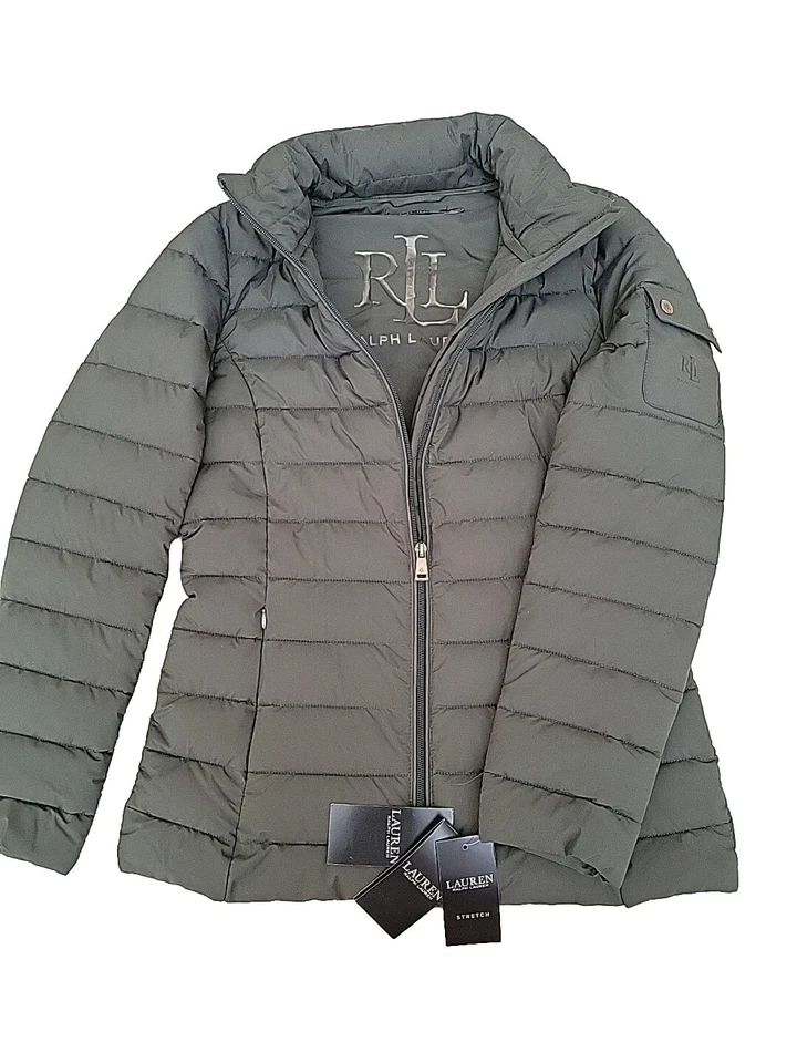 Chaqueta acolchada para mujer Ralph Lauren color verde loden talla XS capucha cremallera Foto 3 de 4