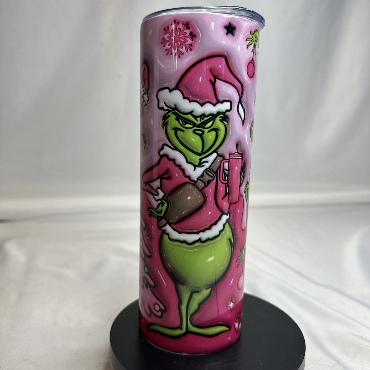 Pink Grinch Thermal Mug Cup Tumbler Travel Christmas Puff Look