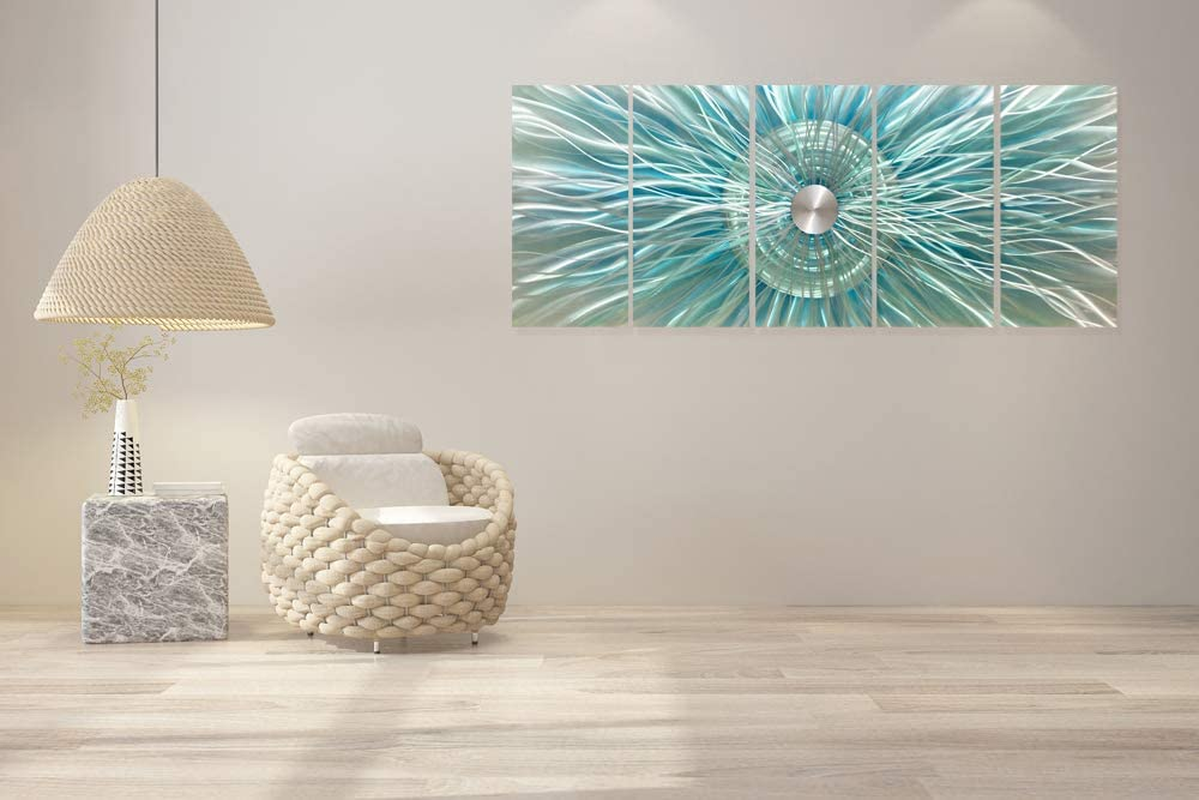 Aqua Teal and Silver Sculpture Decor Large 3D Modern Contemporary Metal