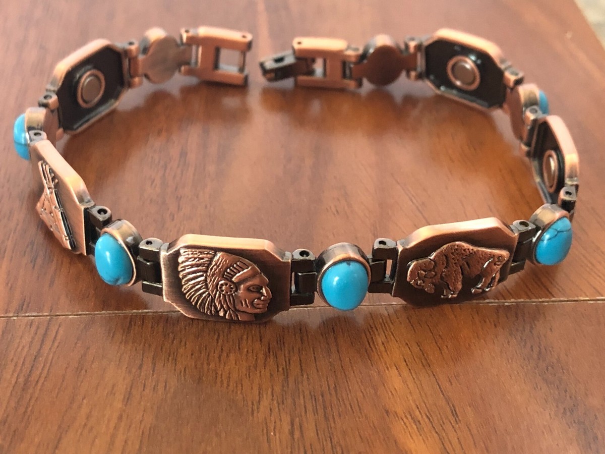 Copper Magnetic Bracelet Turquoise Stone Arthritis Pain Relieve Native  American