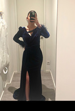 Damen Abendkleid lang blau Samt V-Ausschnitt ...