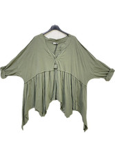 Italy  Shirt Hängerchen T-Shirt Überwurf V-Ausschnitt Zipfel khaki Gr. 38 - 44