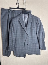 Hart Schaffner Marx 2 Piece Suit 46R 43X26 Dark Gray Window pane Plaid Altered