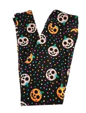 Lularoe Day of The Dead Pumpkins OS Leggings Halloween Polka Dots NWOT