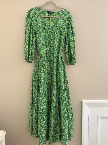 Whistles Lovely Green Climbing Vine Trapeze Dress. Size L - Picture 2 of 15