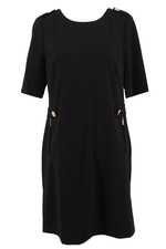 Calvin Klein Dress Womens 12 Black Modern Sheath Short Sleeve Gold Accents New