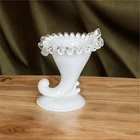 Vintage Fenton Milk Glass Silver Crest Cornucopia Vase
