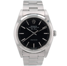 Rolex Mens Steel Airking 14000 Black Index Hour Dial Smooth Oyster 34mm Watch