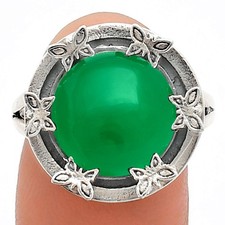 Natural Green Onyx Ring 925 Sterling Silver Size 7 12x12mm R-1716