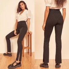 Reformation Largo Pants Black High Rise Side Slit Flare Disco Trousers NWT Large
