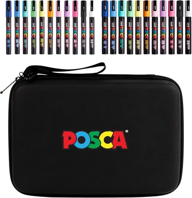 UNIBALL CO Posca Exclusive Holiday 3M and 5M Paint Markers Gift Set of 22 with Carrying Cas