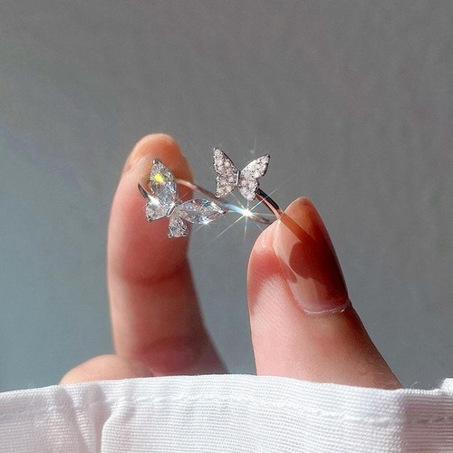 925 Sterling Silver Butterfly Zircon Open Ring Elegant Wedding Jewelry Women New - Picture 5 of 6