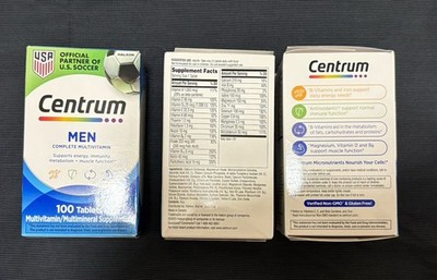 3x Centrum Men 100-Tablets Multivitamin/Multimineral Supplement Exp 09/2027