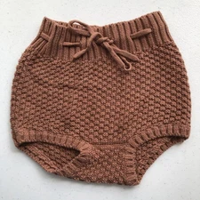 Quincy Mae 2-3Y Chunky Knit Bloomer Shorts Toddler Tie Brown Beige Bubble Baby
