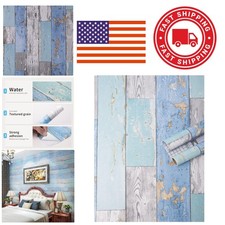 Peel and Stick Wallpaper 17.7x78.7 Inch Self Adhesive Vinyl Wood Grain Blue