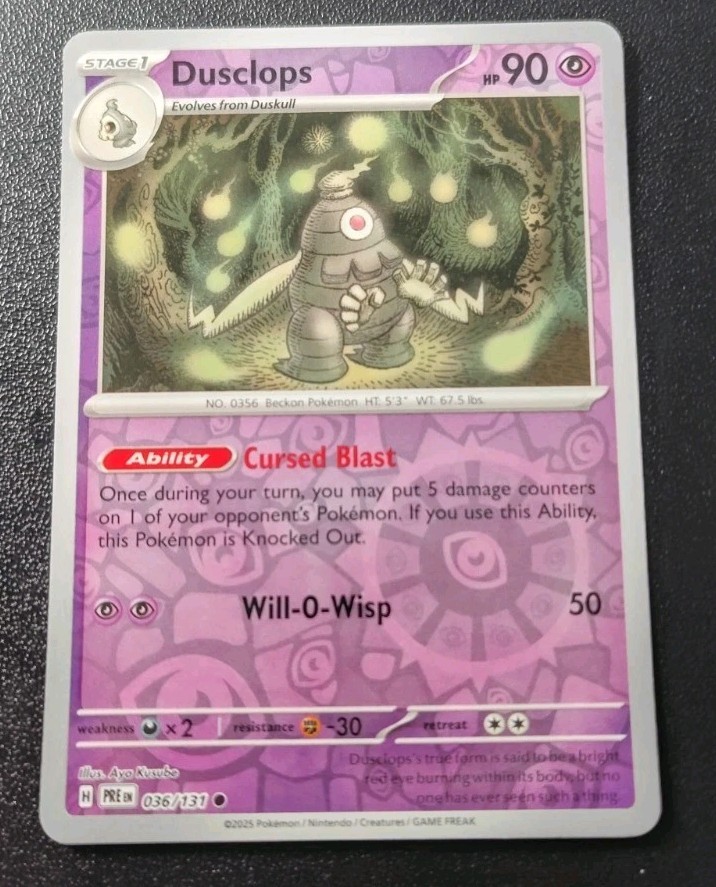 Pokemon Prismatic Evolutions Dusclops Reverse Holo Common Card 036/131 NM
