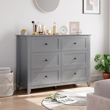 Dresser with 6 Drawers Wood Organizer Storange Cabinet Bedroom Livingroom Gray