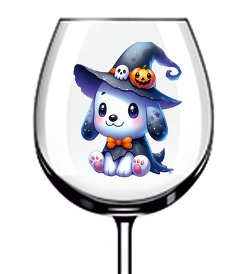 12x bunte Halloween Geist Hund Vinyl Aufkleber Abziehbild Becher Weinglas Tasse Becher