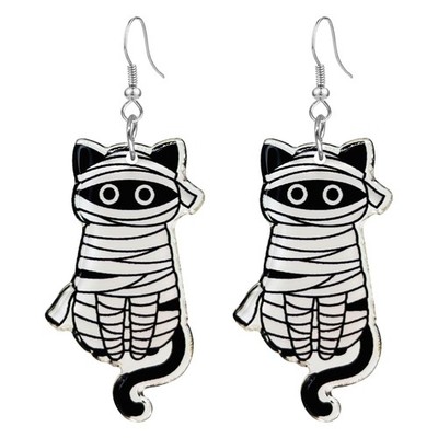 Kawaii Halloween Cat Earring Wooden Black Cats Dangle Earrings Skeleton Cat - 02