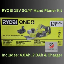 RYOBI ONE+ 18V Cordless 3-1/4"  Cordless Hand Planer Kit P611K2SB w/ 2 Batteries