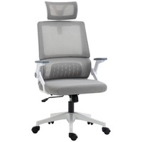BüRostuhl Ergonomisch, Schreibtischstuhl Mit Verstellbar KopfstüTze Mesh, Grau