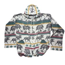Vintage Michigan Rag Co Bear Moose Hoodie 4XL AOP All Snap Made in USA