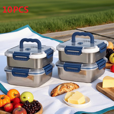 Extra Large Stainless Steel Food Storage Containers with Blue Lids Airtight Seal