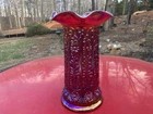 Vintage Fenton Milady Pillar Vase w/ 6 Point Drop Crimp / Red Carnival Glass