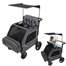 Foldable Fun Car-Shaped Wagon Stroller for 2 Kids All-Terrain Push Cart, XL C...