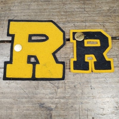 TWO Vintage Varsity Volleyball Letterman Letter R Gold Black Honor Pin