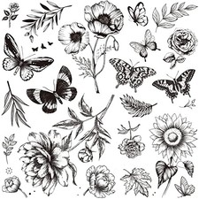 Tazimi 6 Sheets Black Flower Butterfly Temporary Tattoos For Women Girls Long