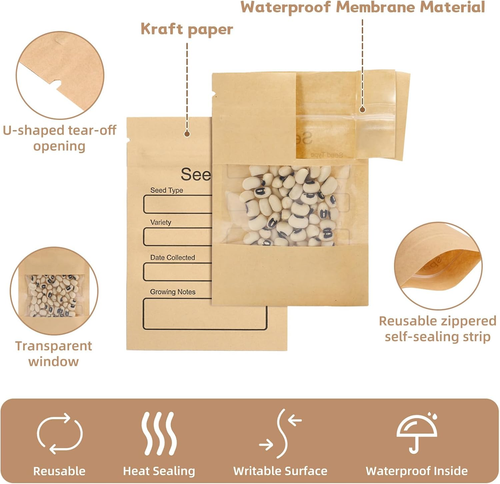 100 Pack Small Resealable Seed Envelopes with Clear Window, 3.15 X 4.72 Inch Bro - Picture 2 of 12