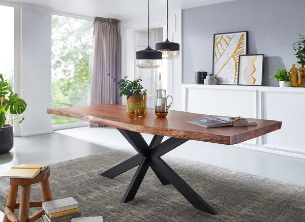 Baumtisch Tisch Massivholz 160X90Cm Akazie Massiv & Eisen Schwarz NEU Ovp!!!-image
