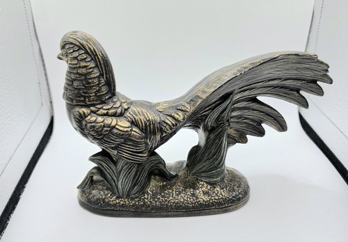 ​Vintage Bronzed Cast Aluminum Pheasant Statue - Mid-Century Game Bird
