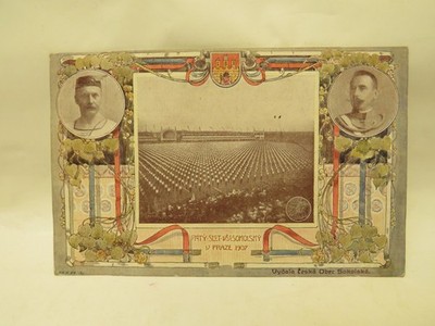 ESF-40938	Alte Postkarte 5. Sokol-Kongress Prag, mit Gebrauchsspuren, ungelaufen