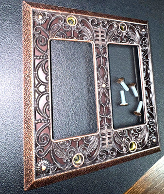 2 Rocker Switch Wall Plate Cover, Metal Double Rocker, Original Design Old World