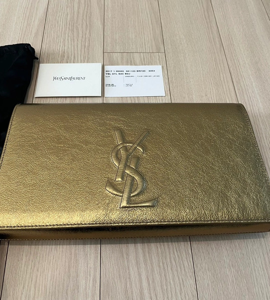 Authentic Saint Laurent Belle de Jour Gold Leather Clutch Bag – Elegant Designer