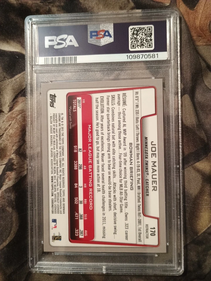 Joe Mauer 2012 Bowman Chrome Refractor #170 Minnesota Twins 🔥PSA 9 Mint 🔥Pop 2 - Image 4 of 4