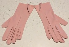 VTG 1960  s EASTER PINK Hand-Stitched LADIES Church DRESS GLOVES Nylon USA 6.5
