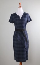 BANANA REPUBLIC NWT $139 Belted Plaid Seer Sucker Asymmetric Dress Size 8 Petite