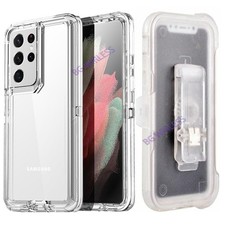 For Samsung Galaxy S22 Ultra Shockproof Clear Defender Cover Case With Belt Clip