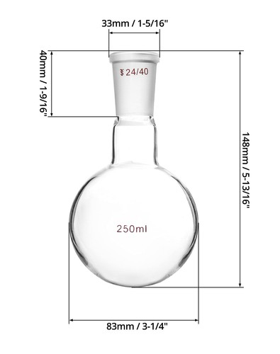 QWORK Glass 250ml Single Neck Flat Bottom Boiling Flask, 24/40 250ml, 1 Pc  - Picture 6 of 6