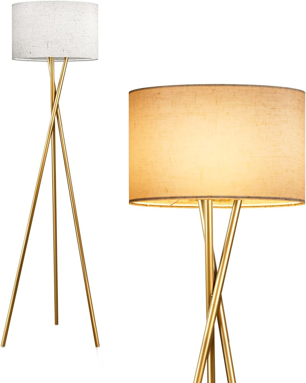 Gold Tripod Floor Lamp, Modern Floor Lamp for Living Room, Standing Lamp with Li