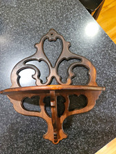 Vintage Butler Style 129 Brown Wood Wall Mounted Shelf with Ornate Backplate