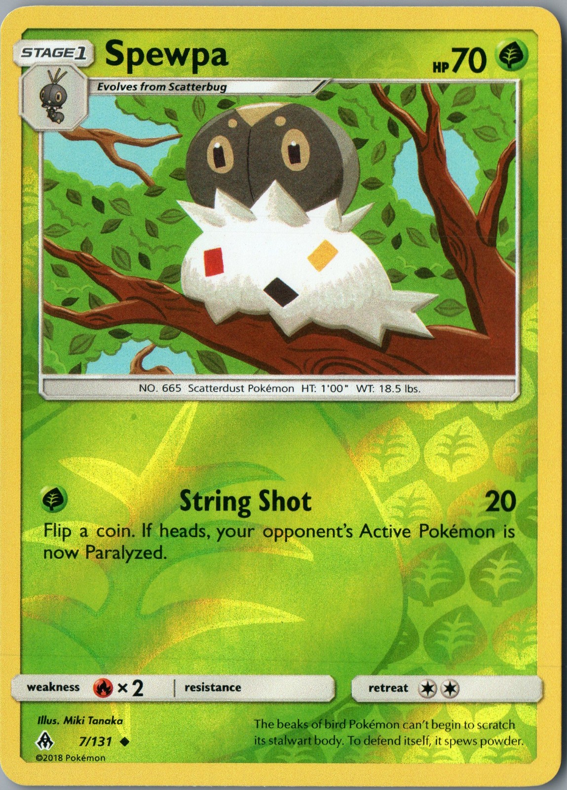 Spewpa Uncommon SM - Forbidden Light 7/131 NM Reverse Holo - Pokemon
