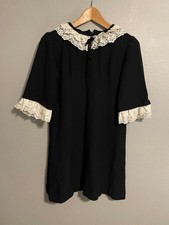 Vintage Handmade Lace Collar Mini Dress Womens Large Black Ruffle Whimsigoth