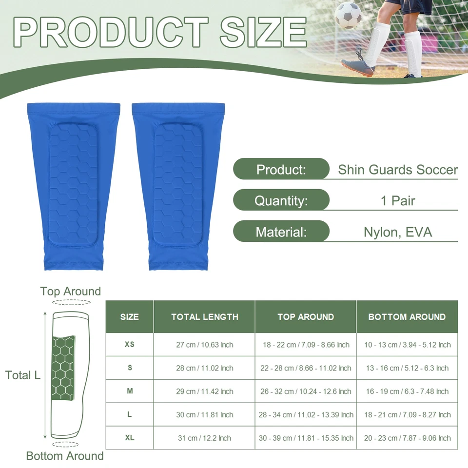Espinilleras de fútbol espinilleras con almohadillas hexagonales para fútbol S y 1 par y azul Foto 2 de 4