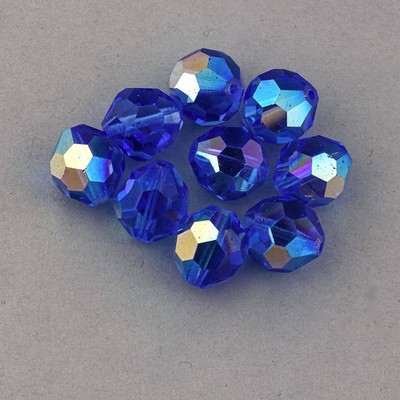 Vintage AB sapphire glass tin cut faceted beads. West German 1960s. 10mm. 36 pc