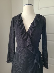 Lilly Pulitzer Tiki Romper - Black Lace & Ruffles - Size Medium - Lace Sleeves