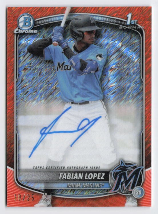 2025 Fabian Lopez 1st Bowman Chrome Orange Shimmer Auto /25 #CPA-FL Marlins